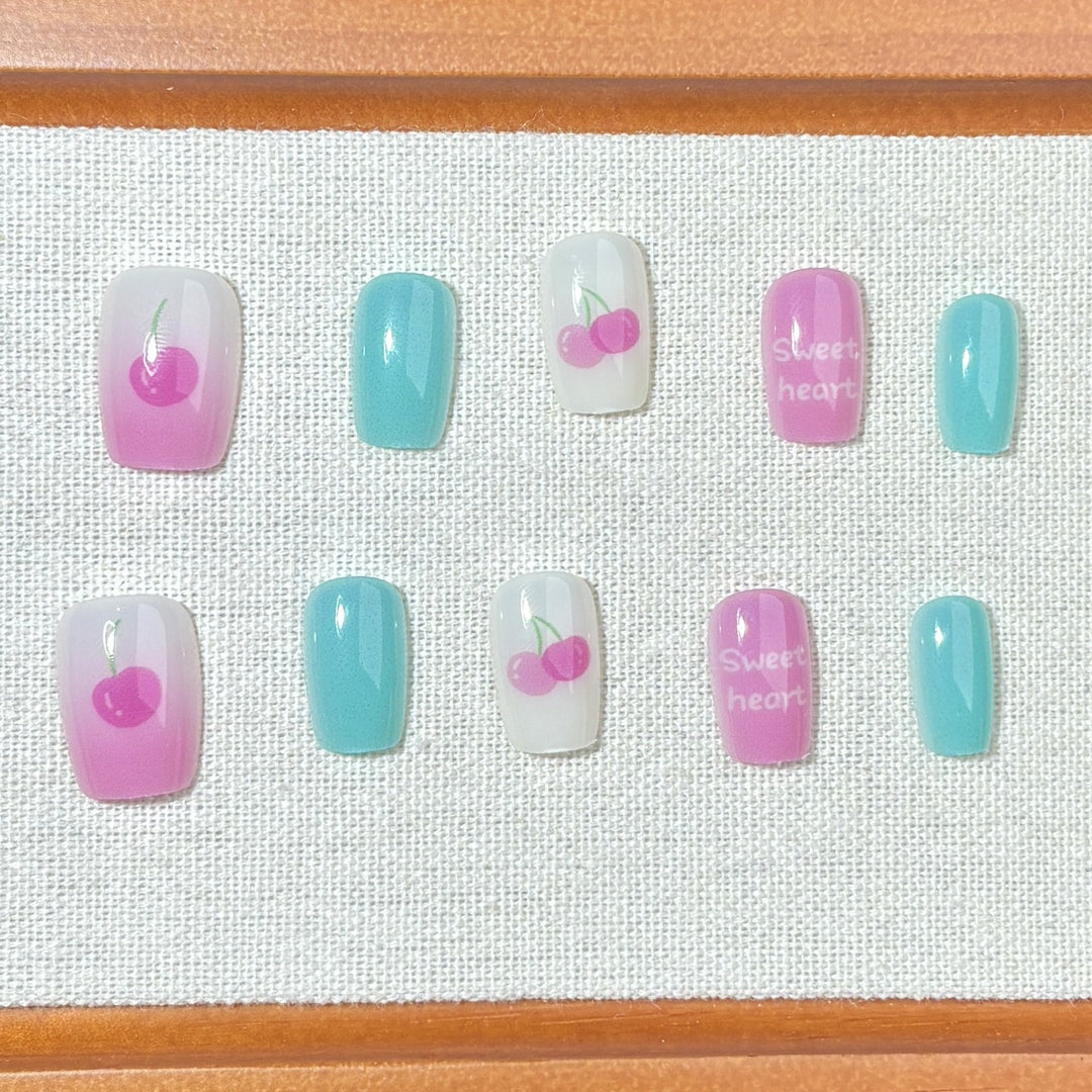 Playful Cherry-Themed Press-On Nail Set