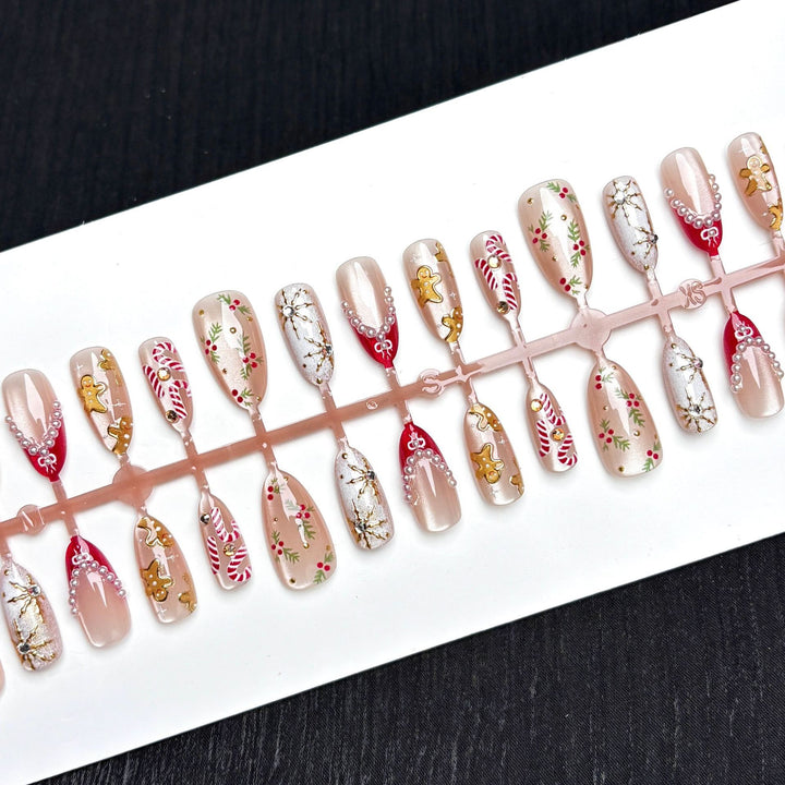 Artistic Holiday-Themed Press-On Nail Art