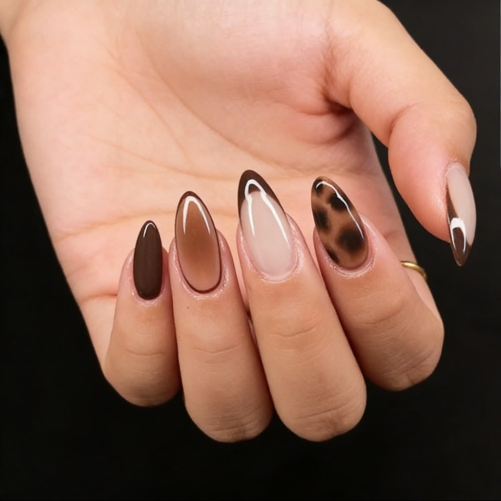 Artistic Almond-Shaped Press-On Nail Set with Abstract Patterns Stornfield