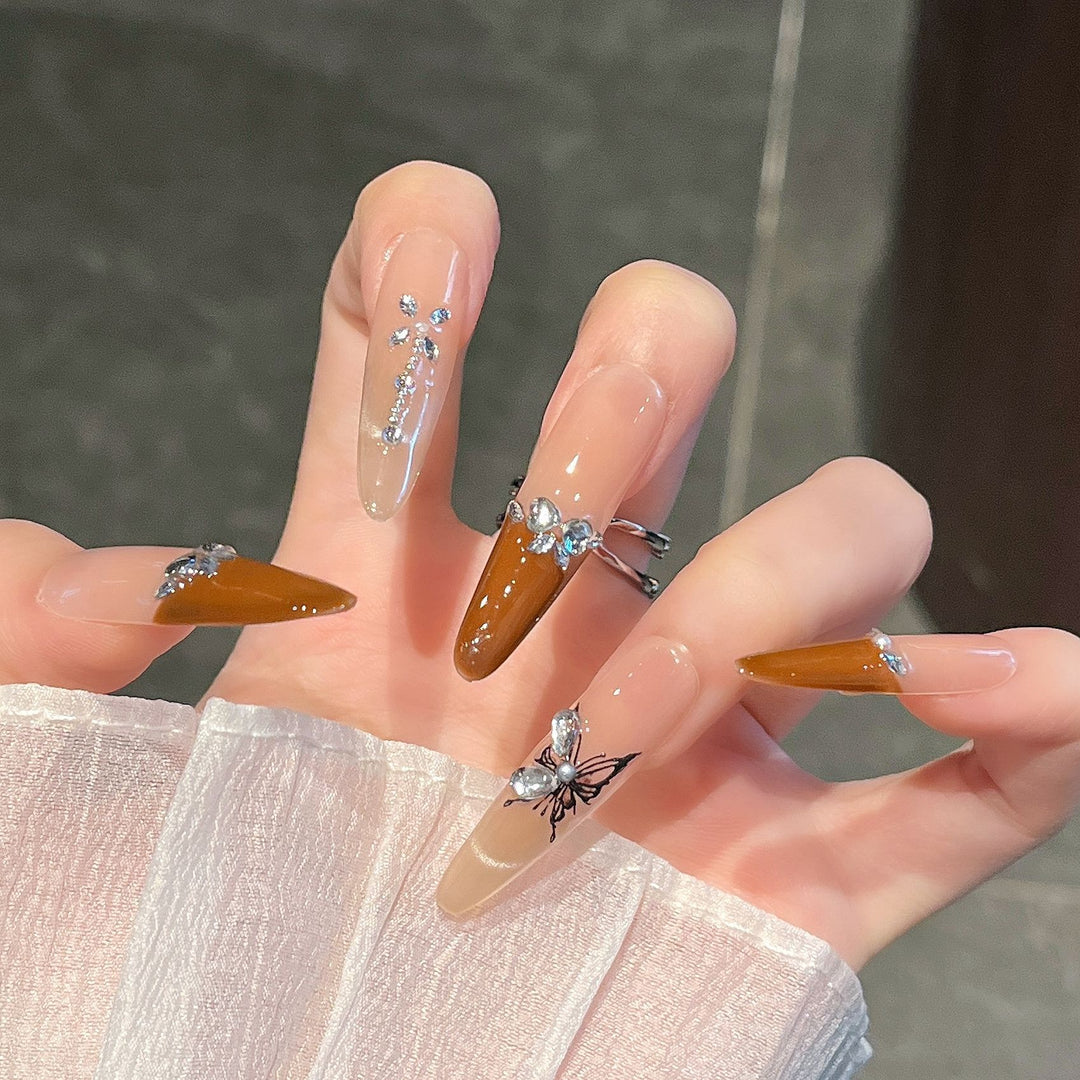 Artistic 3D Butterfly and Gem Press-On Nail Extensions Stornfield