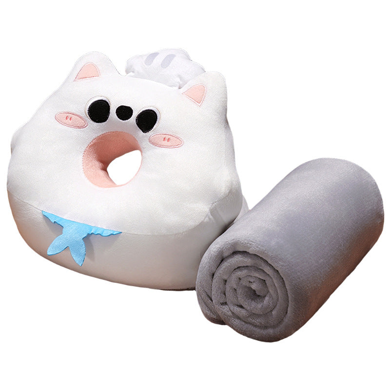 Ergonomic ring-shaped plush cat neck pillow