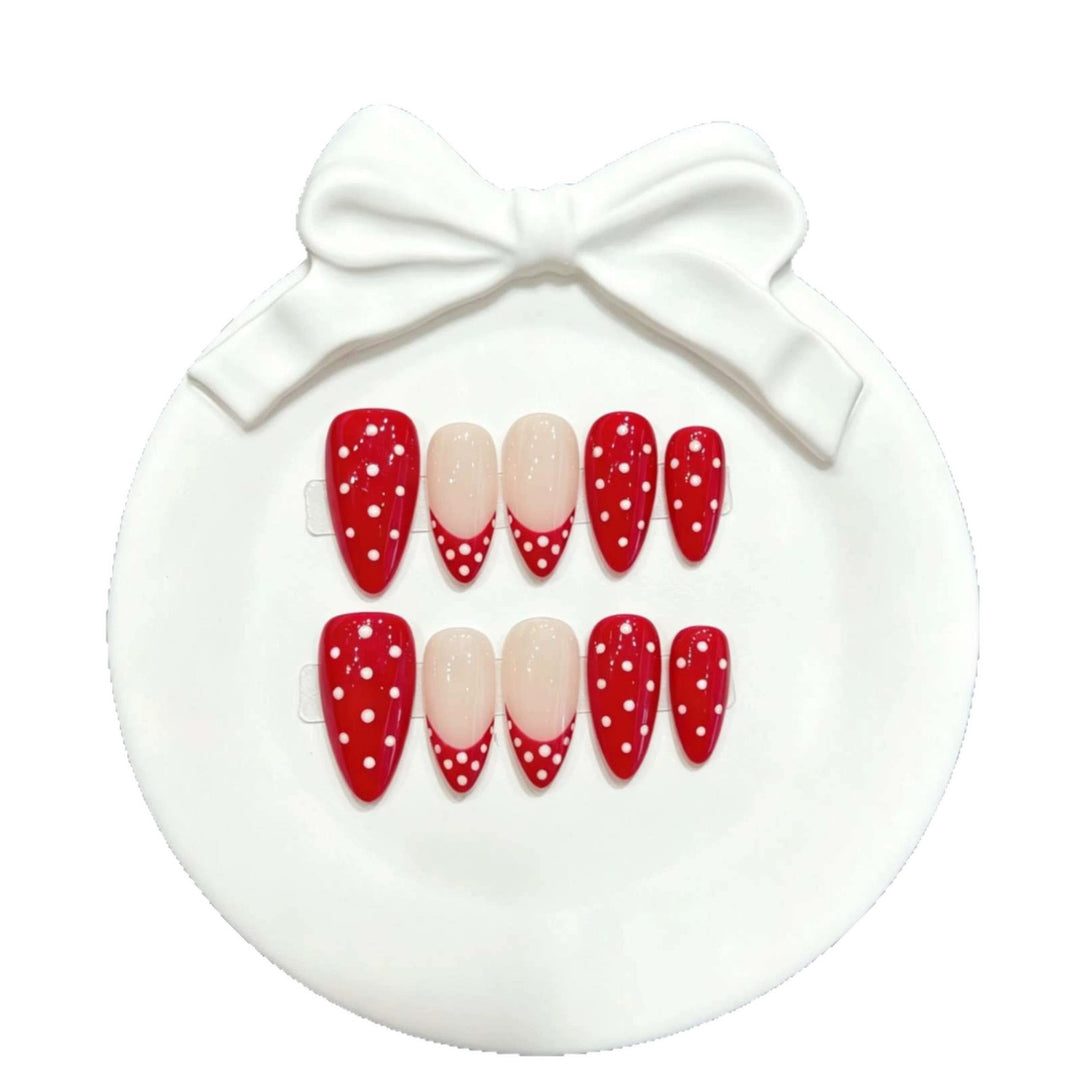 Playful Press-On Nail Art Set with Dotted Red Design