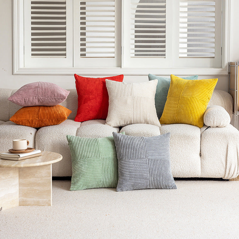 Ribbed Corduroy Velvet Lumbar and Square Cushion Set