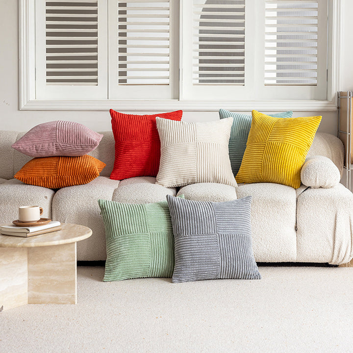 Ribbed Corduroy Velvet Lumbar and Square Cushion Set