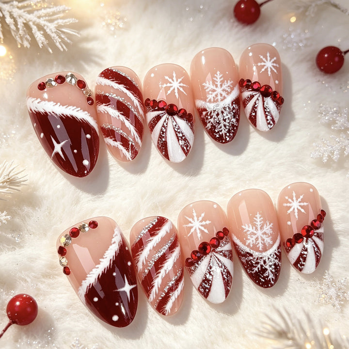 Festive Candy Cane Press-On Nail Set