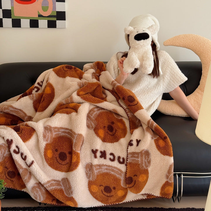 Plush Sherpa Fleece Throw Blanket with Cartoon Dog Motif