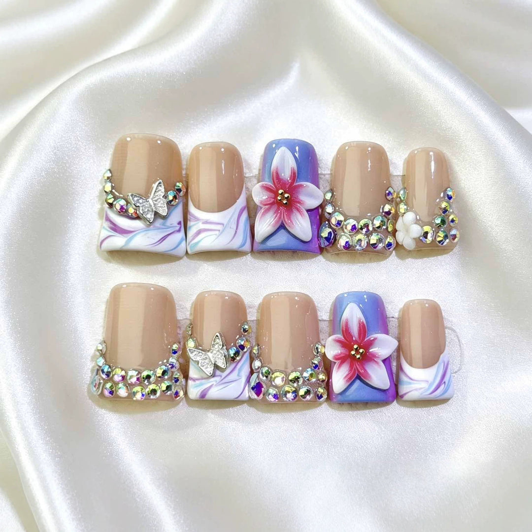 Decorative Floral Nail Art Set with Rhinestones
