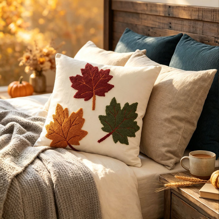 Decorative Tufted Chenille Autumn Leaf Throw Pillow Cover