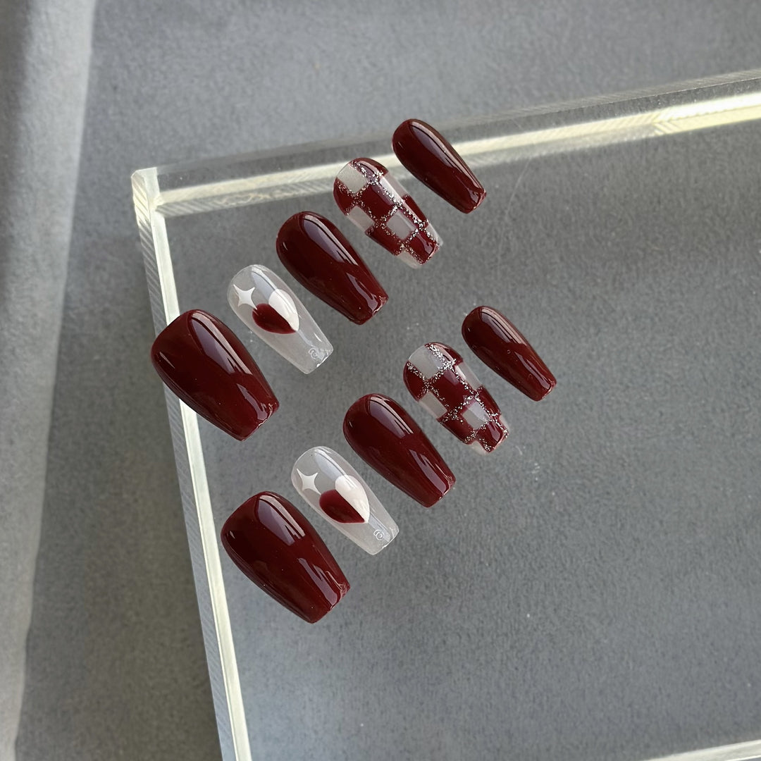 Decorative Heart-Appliqué Press-On Nail Set