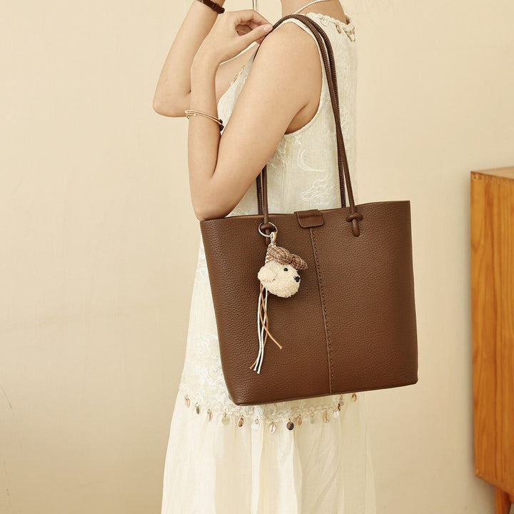 Textured Handheld Tote Bag with Decorative Charm