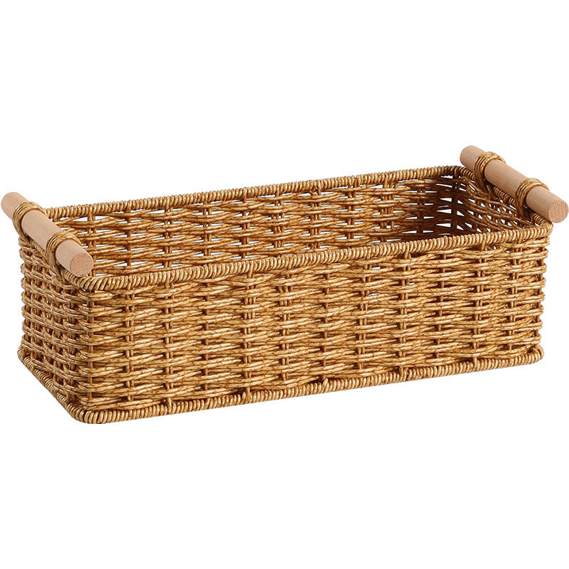 Rectangular Woven Storage Basket with Wooden Handles Stornfield