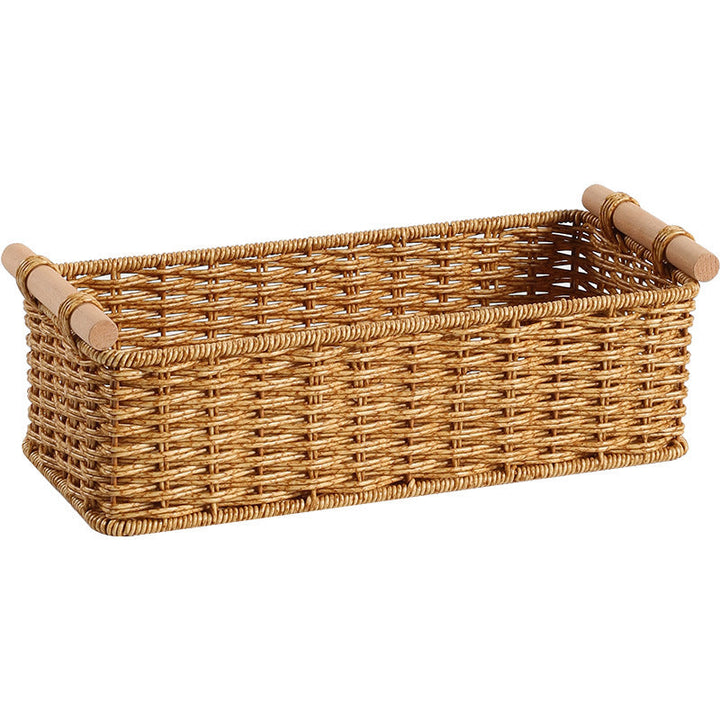 Rectangular Woven Storage Basket with Wooden Handles Stornfield