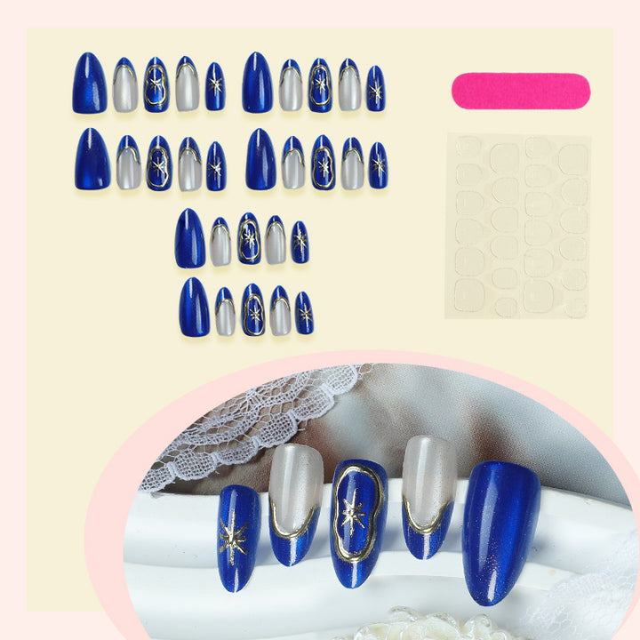 Artistic Press-On Nail Set with Elegant Star Designs Stornfield