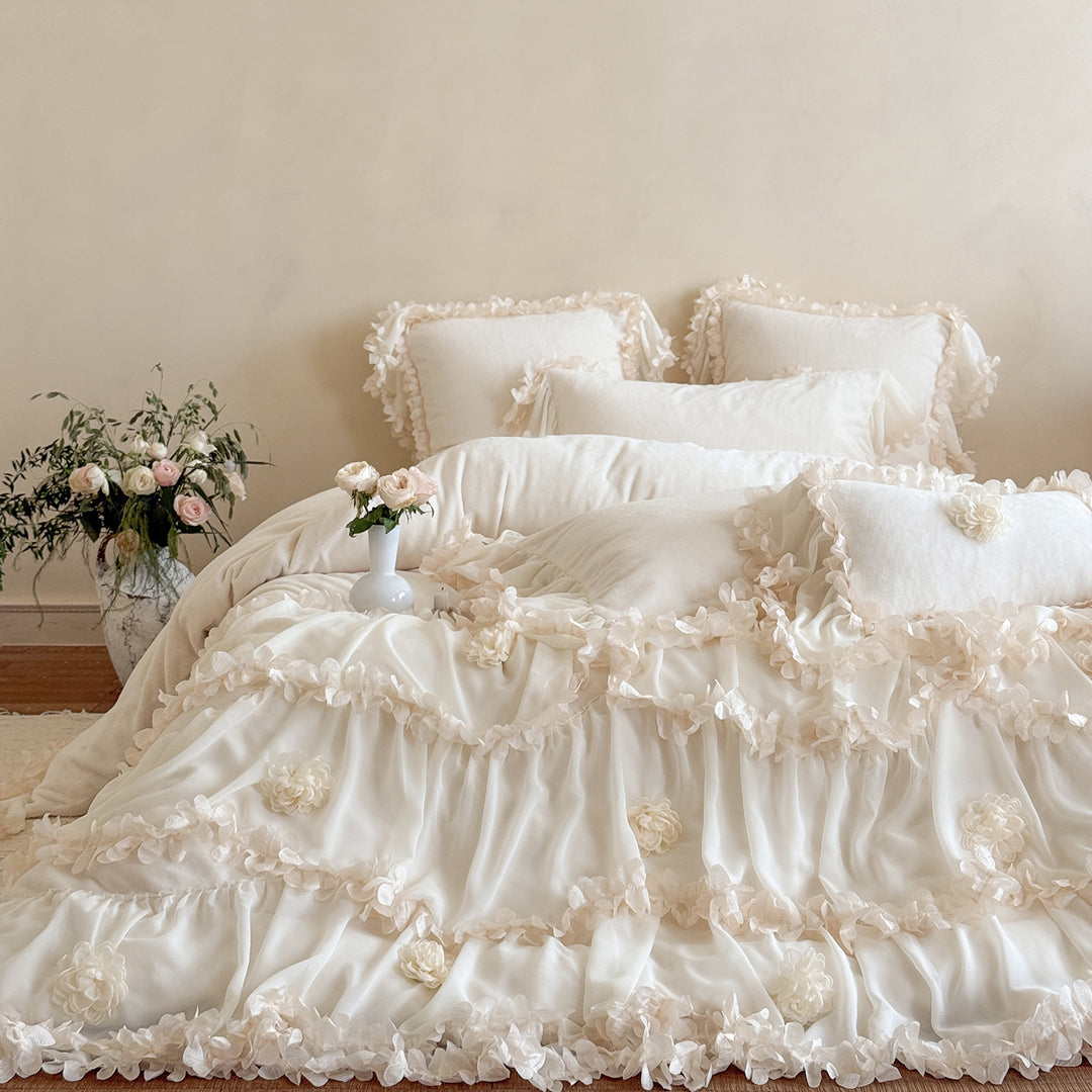 Ruffled Romantic Floral Duvet Cover Bedding Set