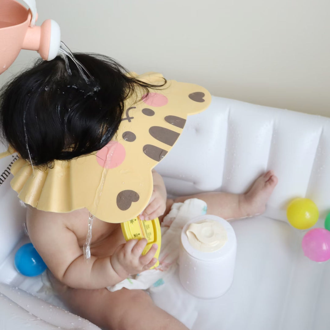 Adjustable Infant Shampoo Rinse Visor with Protective Ruffle Shield
