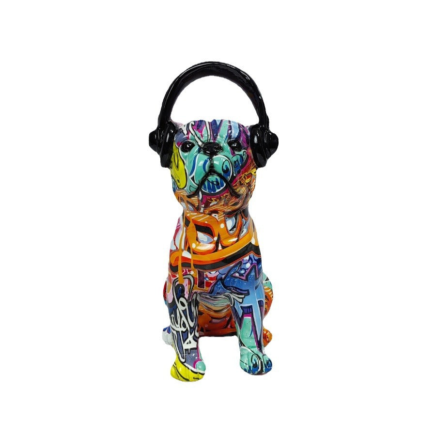Creative Bulldog Sculpture with Headphones Stornfield