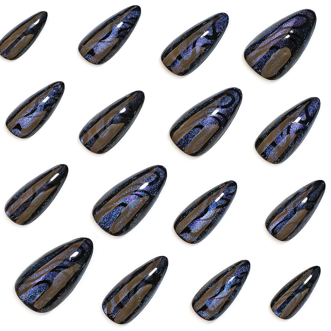 Artistic stiletto nails with shimmering effects Stornfield