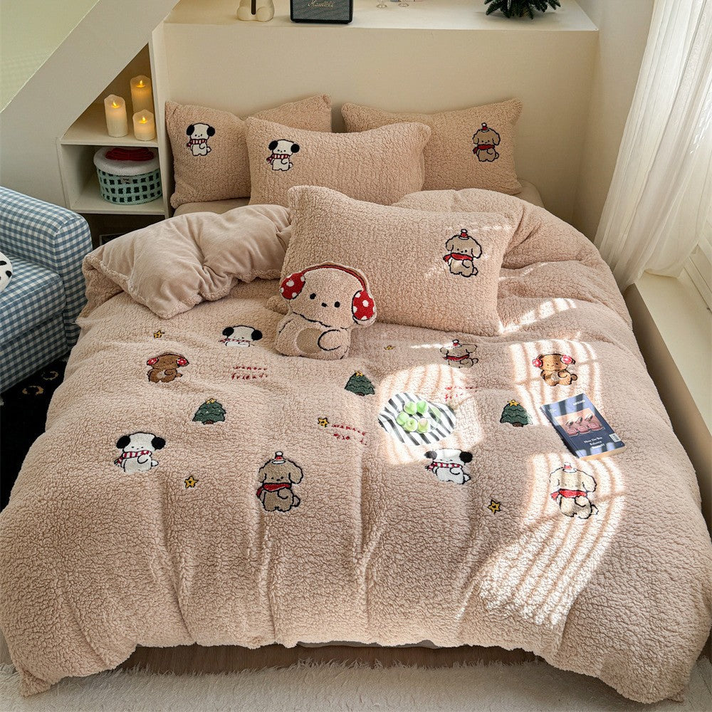 Plush Sherpa Bunny Embroidered Duvet Comforter Set