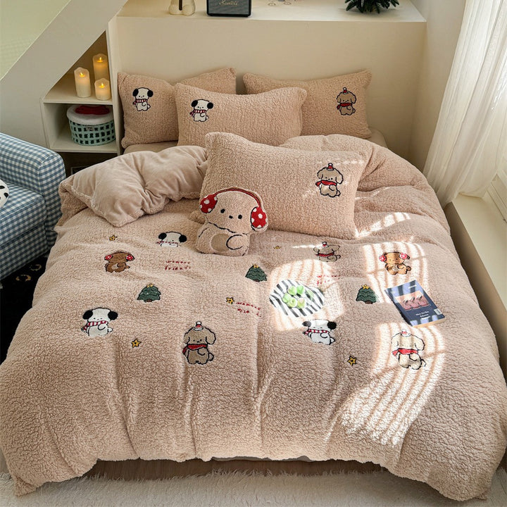 Plush Sherpa Bunny Embroidered Duvet Comforter Set