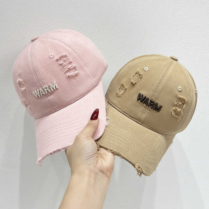 Women's Distressed Cotton Cap with Embroidered Message Stornfield