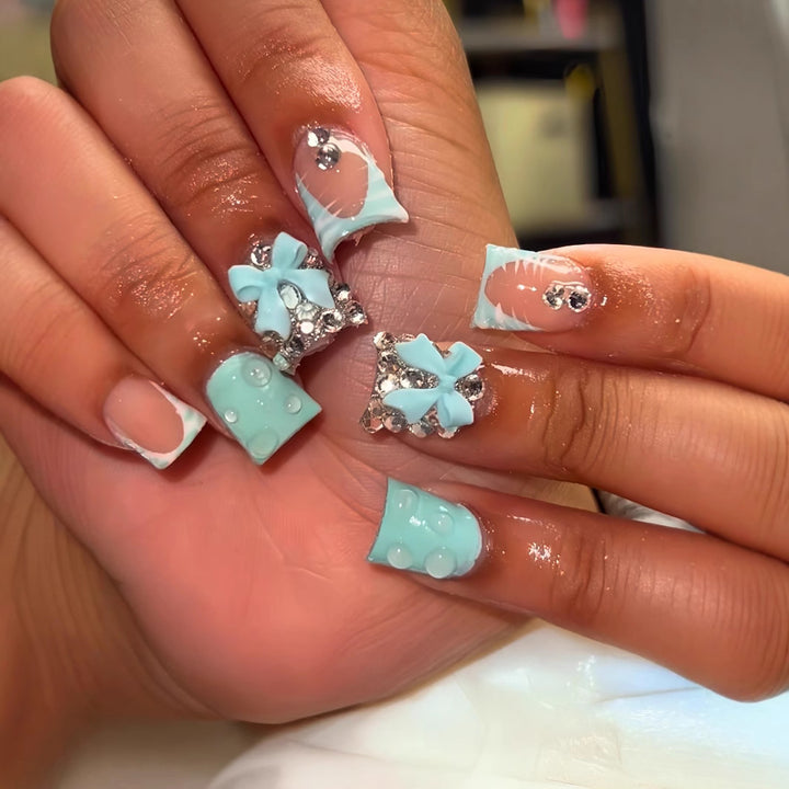 3D Bow and Rhinestone Nail Art Extensions Stornfield