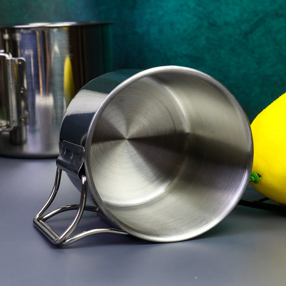stainless steel nesting camping mug set with fold-flat handles and rolled rims Stornfield