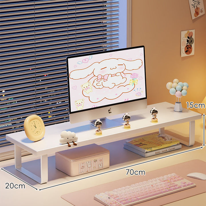 Wood-Top Monitor Riser and Desktop Organizer Stand with Under-Shelf Storage