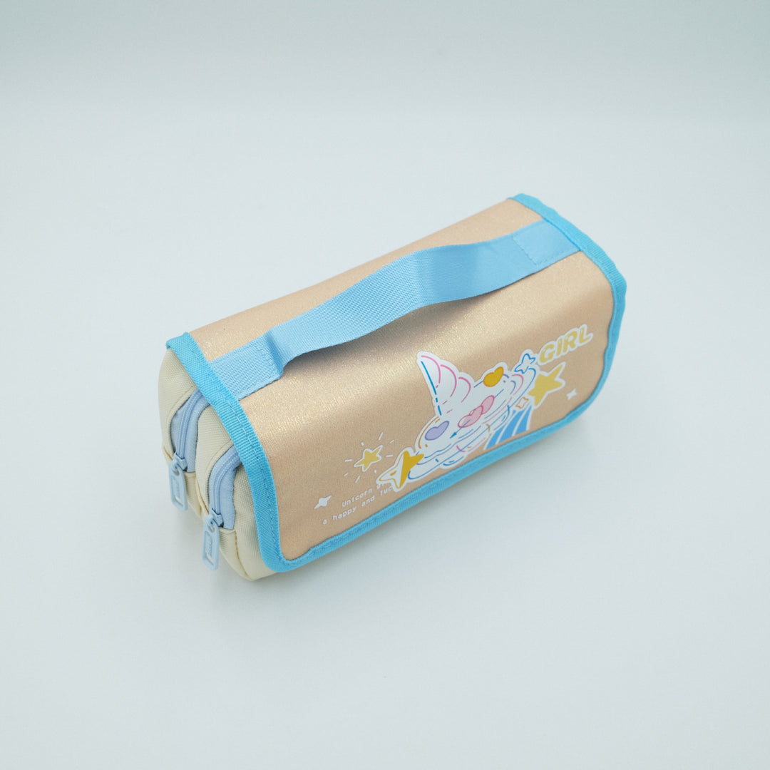 Glittery Unicorn-Themed Dual-Zipper Pencil Case