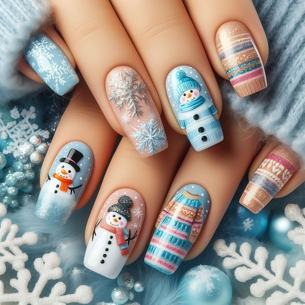 Festive artificial nails with snowman motif Stornfield