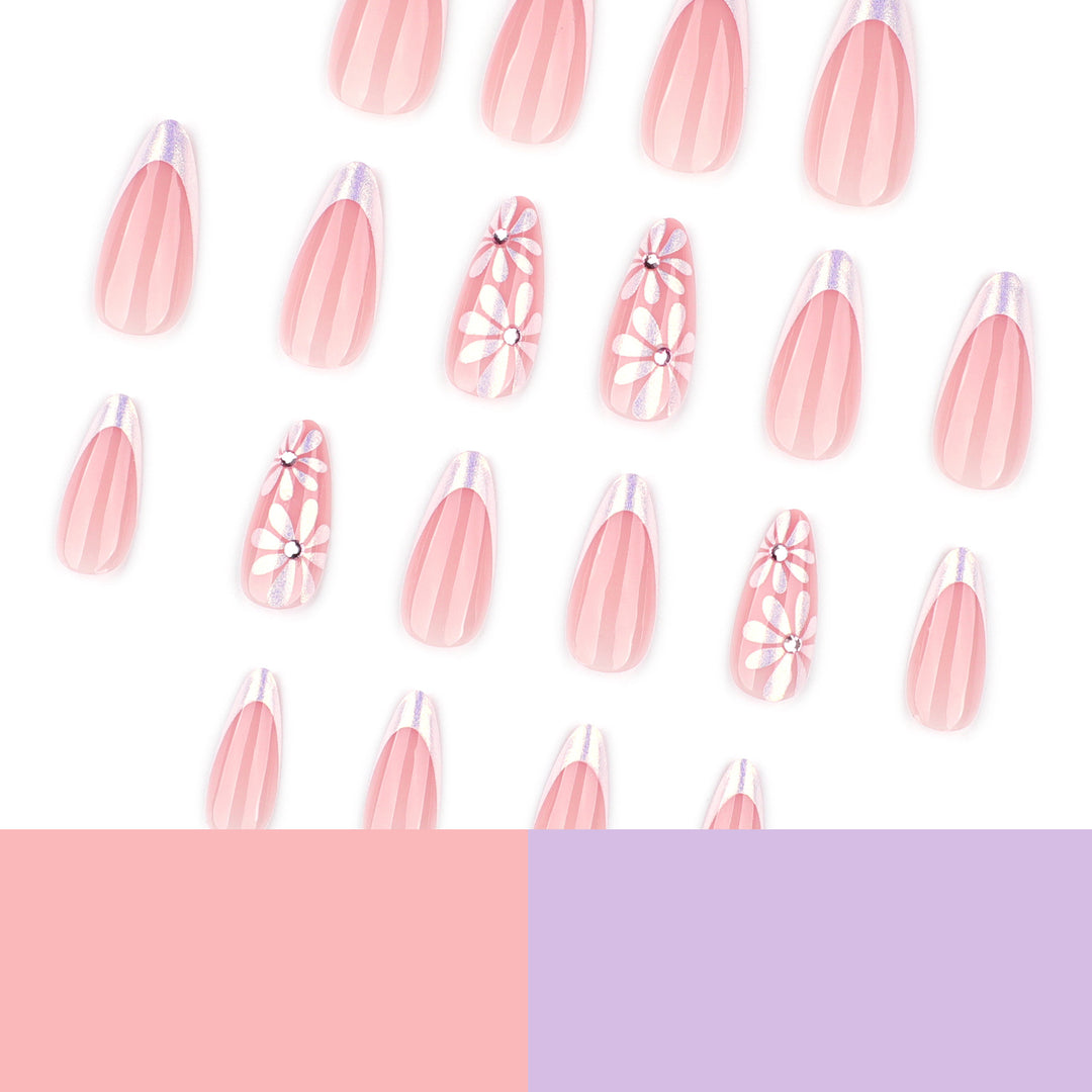 Elegant artificial nails with floral design and glitter embellishments Stornfield