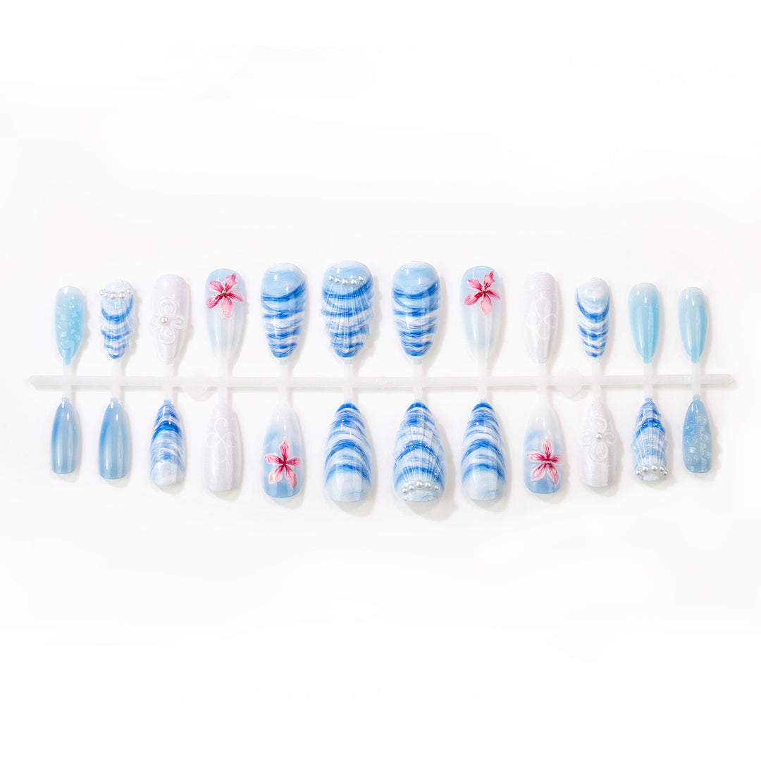 Artistic Floral and Shell-Design Press-On Nail Art Set Stornfield