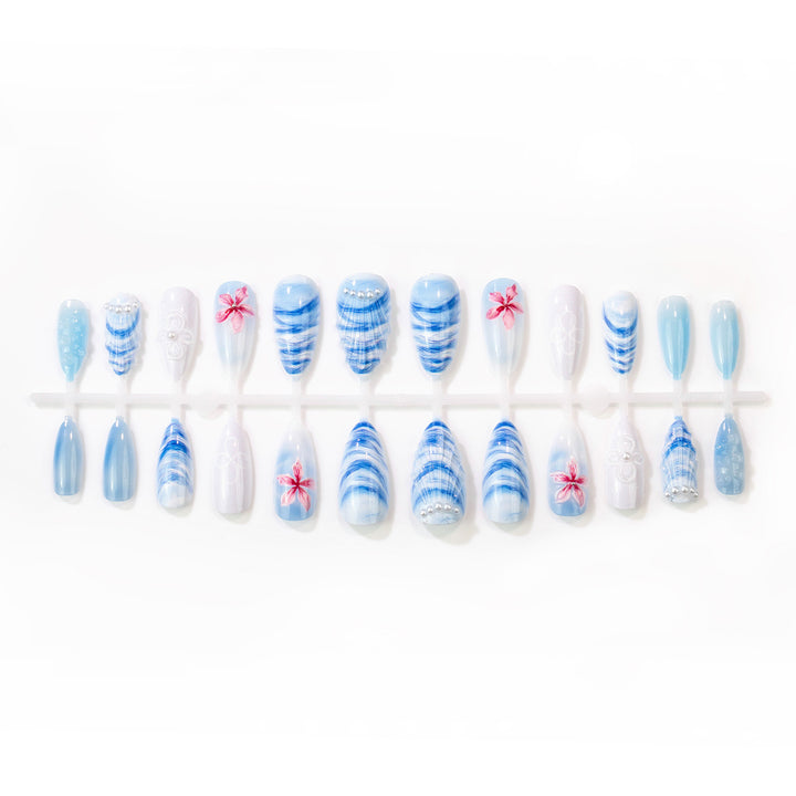 Artistic Floral and Shell-Design Press-On Nail Art Set Stornfield