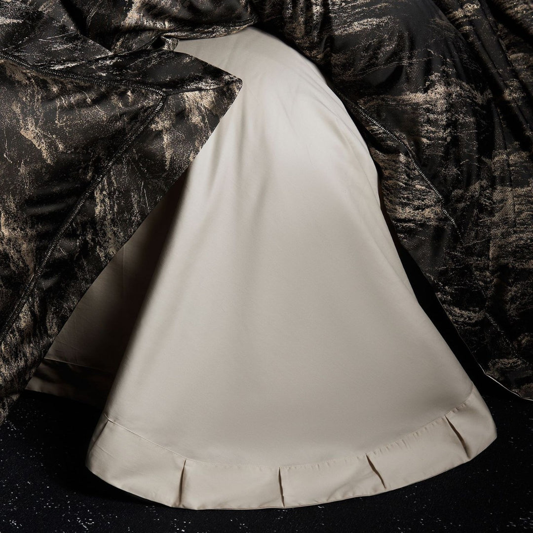 Silky Jacquard Duvet Cover Set with Oxford Hem, Decorative Lumbar Pillow and Envelope Shams