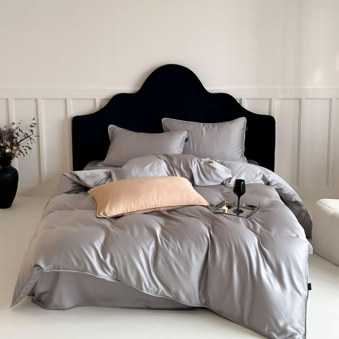 Reversible Premium Satin Bedding Set with Fine Piping and Extra Pillowcases