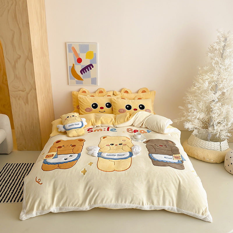Children's bedding set with 3D mermaid design and plush elements