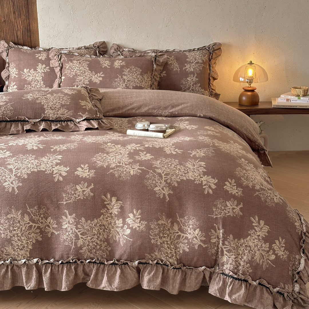 Ruffled Floral Pattern Bedding Set