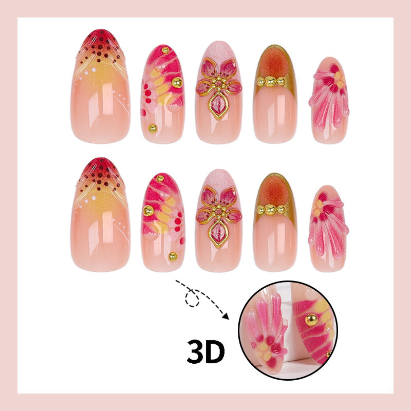 Artificial nail set with floral accents and sparkling details Stornfield