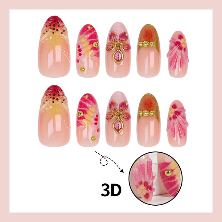 Artificial nail set with floral accents and sparkling details Stornfield
