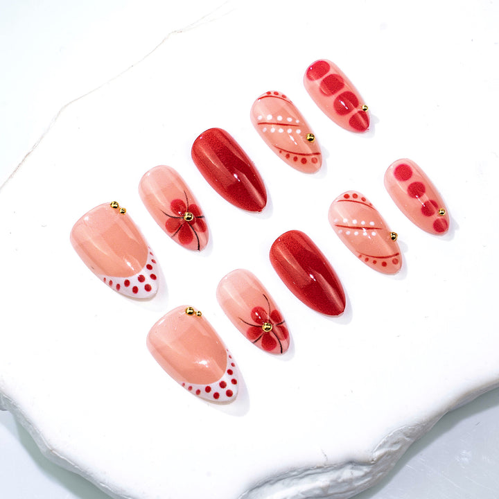 Artistic Blossom-Themed Press-On Nail Set Stornfield