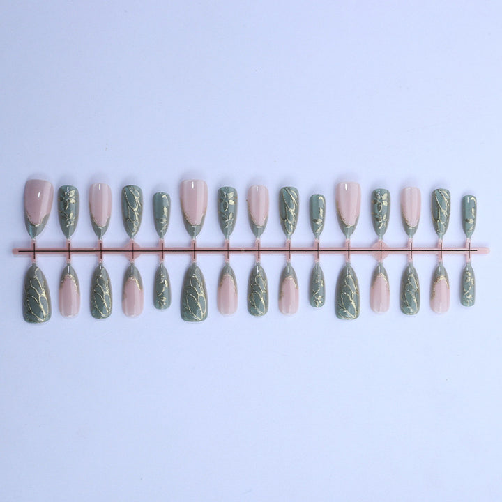 Artistic Press-On Nail Set with Gold Accents