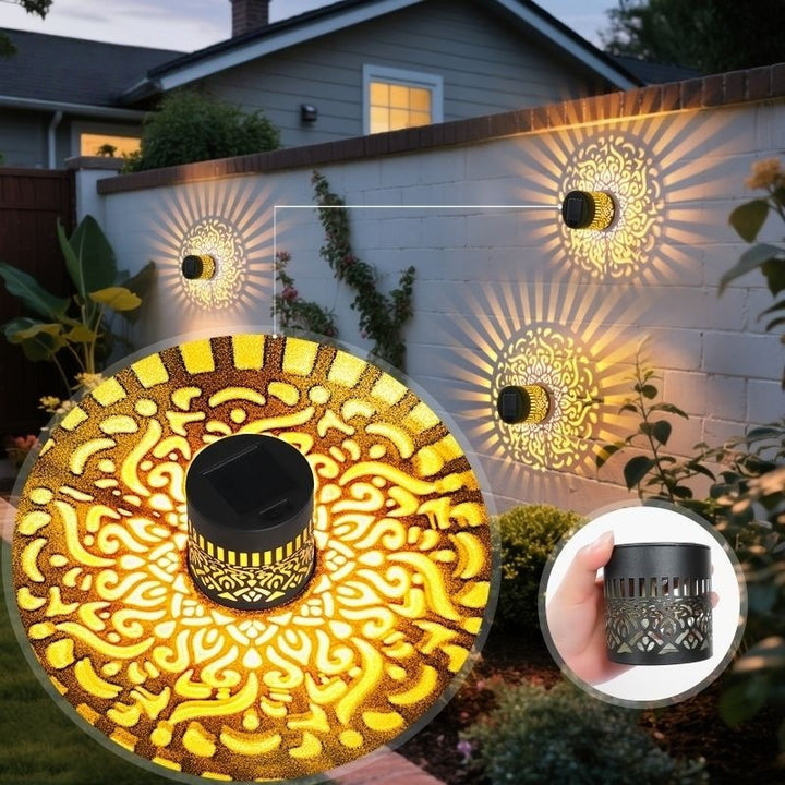 Decorative Solar-Powered Metal Lantern With Geometric Cutout And Warm LED Candle Effect Stornfield