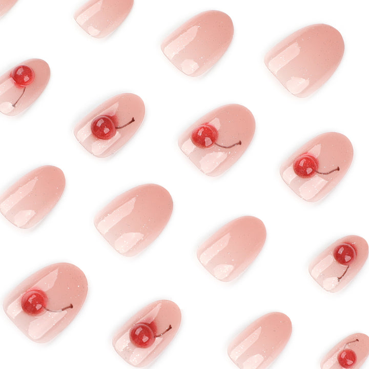 Elegant artificial nails with glitter and cherry motif Stornfield