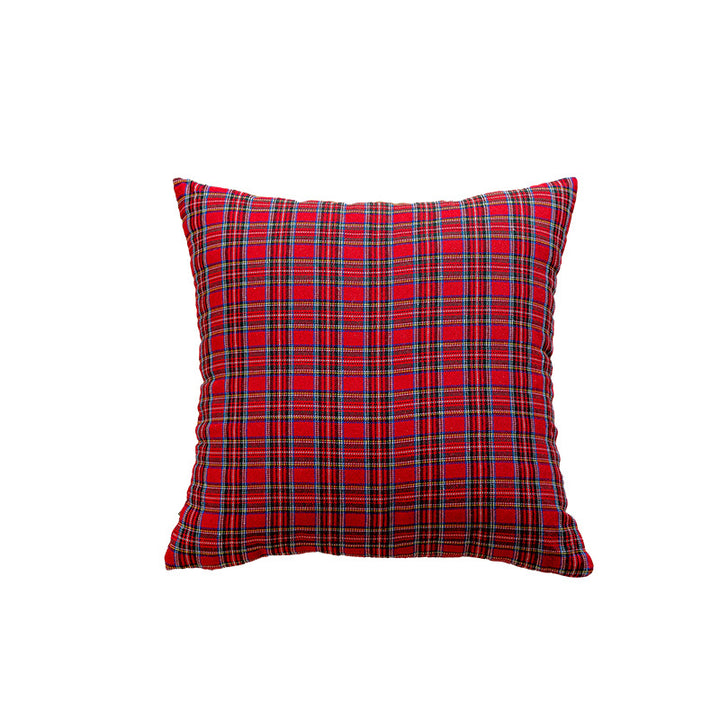 Square Plaid Flannel Cushion Cover with Brushed Cotton Exterior and Removable Insert