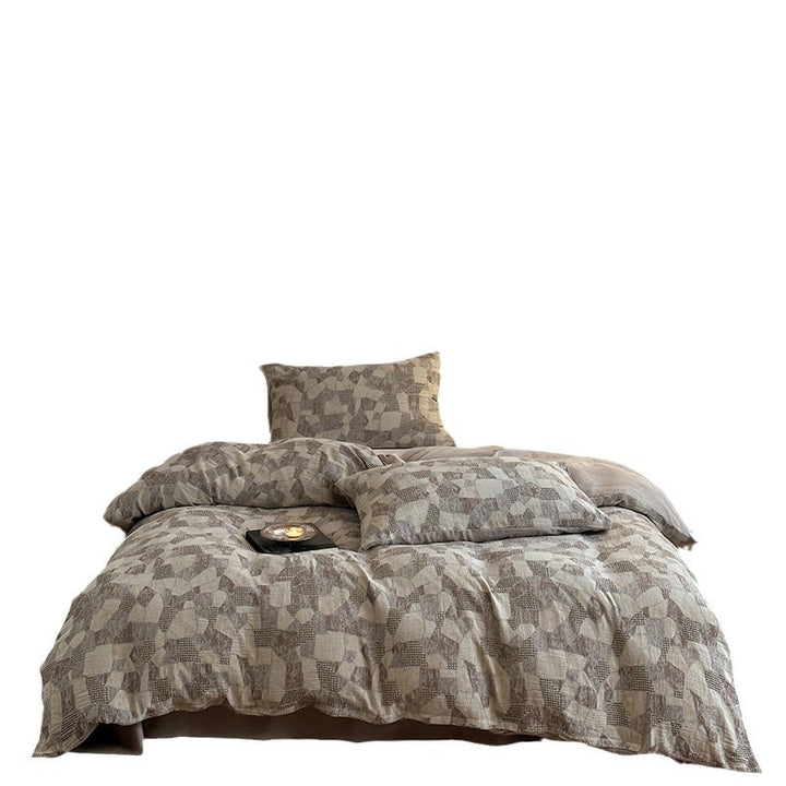 Luxury Stonewashed Cotton Duvet Cover Set with Geometric Jacquard Texture