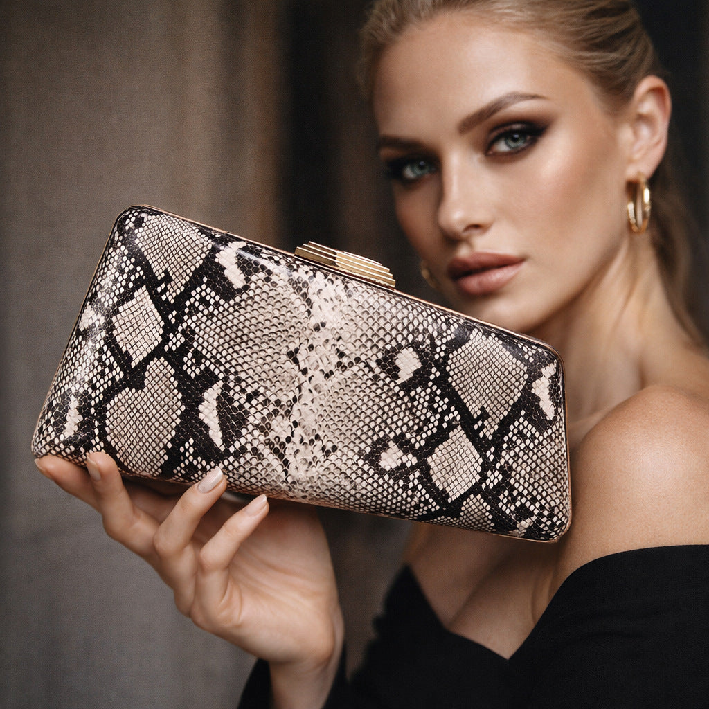 Faux Leather Snakeskin Evening Clutch