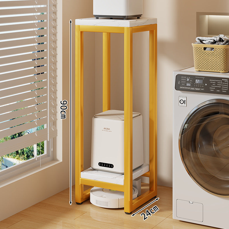 Narrow Two-Tier Metal Appliance Stand with Faux Marble Shelves