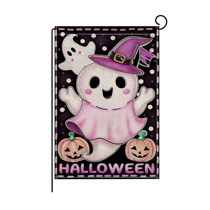 Decorative Double-Sided Halloween Garden Flag with Skeleton Pumpkin and Rose Illustration