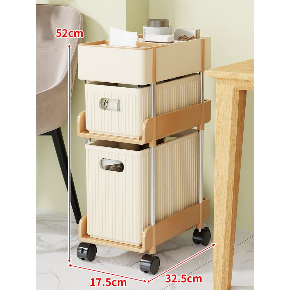 Slim Stackable Two-Tier Plastic Storage Bin Organizer with Removable Baskets