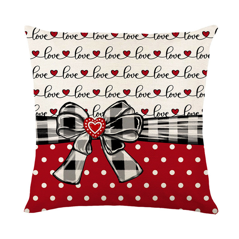 Decorative Cotton-Linen Blend Valentine's Day Polka Dot & Gingham Bow Throw Pillow Cover