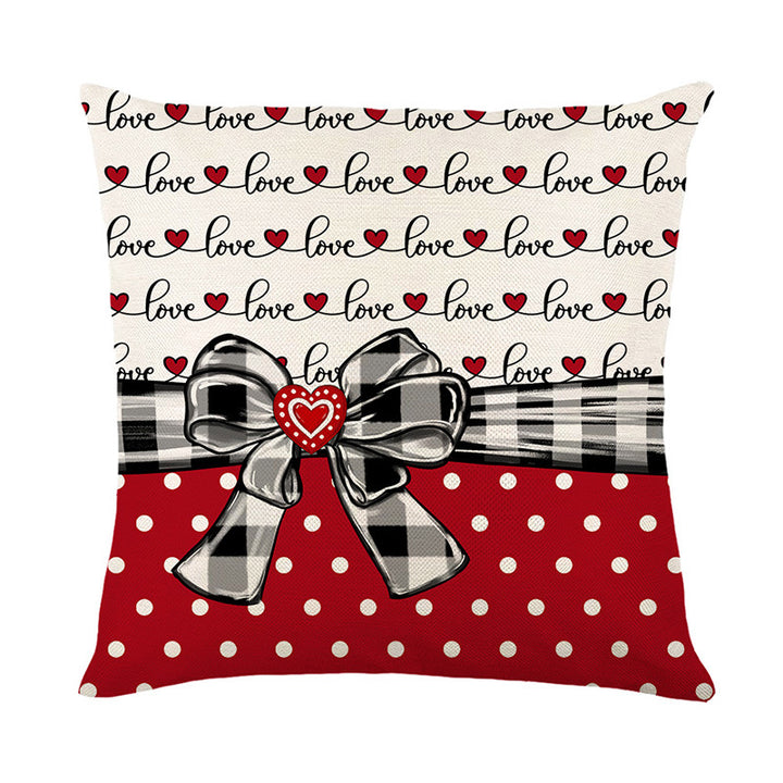 Decorative Cotton-Linen Blend Valentine's Day Polka Dot & Gingham Bow Throw Pillow Cover